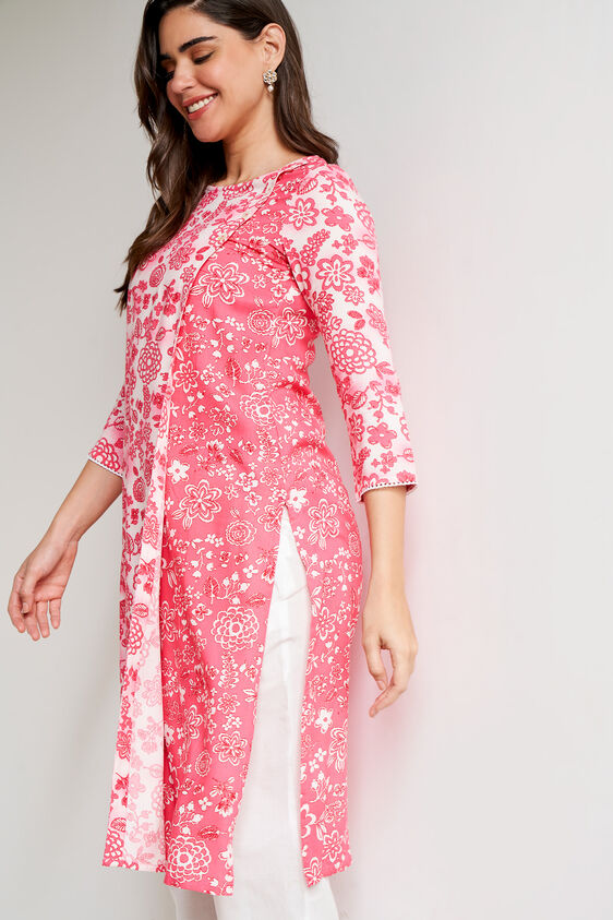 Pink Floral Straight Kurta, Pink, image 4